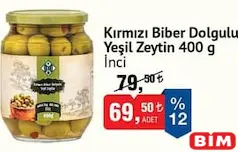 İNCİ KIRMIZI BİBER DOLGULU YEŞİL ZEYTİN 400 G